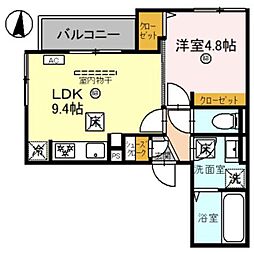 D-Luce黒田-WEST 2階1LDKの間取り