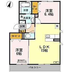 神鉄有馬線 鈴蘭台駅 徒歩7分の賃貸アパート 2階2LDKの間取り