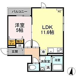 エムティヒルズ 1LDKの間取図画像