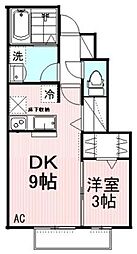 ヴィラージュ国立 1LDKの間取図画像