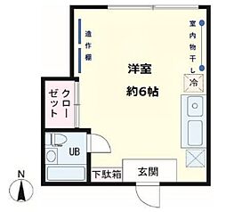 ヴィラ下北沢C棟 2階ワンルームの間取り