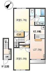 ヴェルクレスト 2階2LDKの間取り