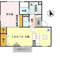 サンセリテ 2階1LDKの間取り