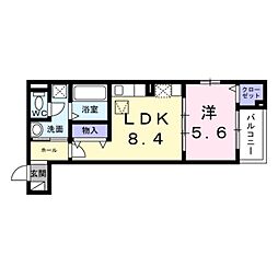 モンテリザイア紀和 1階1LDKの間取り