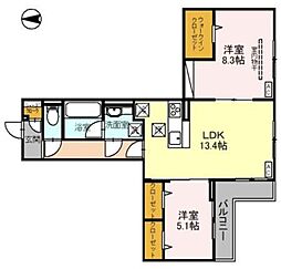 アニヴェルセル 1階2LDKの間取り