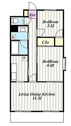 テラスヤマウチ 2LDKの間取図画像