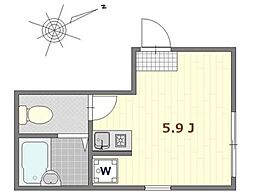 セシリア熊野前 1階ワンルームの間取り