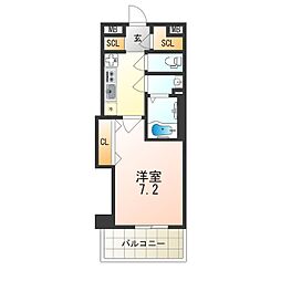 京阪本線 門真市駅 徒歩3分の賃貸マンション 11階1Kの間取り