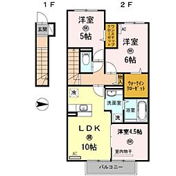 D-room内原　B棟 2階3LDKの間取り