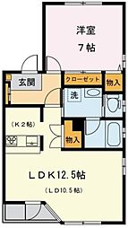 セレス代沢 2階1LDKの間取り