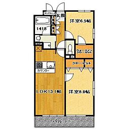 ラフィネS国分寺 2LDKの間取図画像