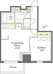 プライムメゾン湯島 2階1LDKの間取り