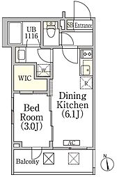 イプセ神楽坂 2階1DKの間取り