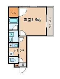 マレア大森 1Kの間取図画像