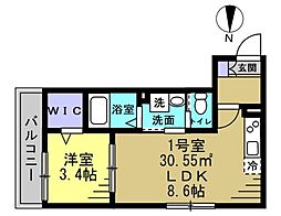 千葉市中央区今井3丁目アパート 1LDKの間取図画像