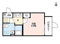 カルミア鶴橋 1Kの間取図画像