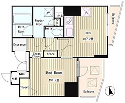 東京メトロ南北線 白金高輪駅 徒歩11分の賃貸マンション 5階1DKの間取り