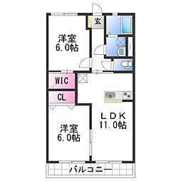 JR和歌山線 岩出駅 4kmの賃貸アパート 1階2LDKの間取り