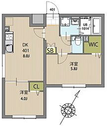 エルファーロ大塚 4階2DKの間取り