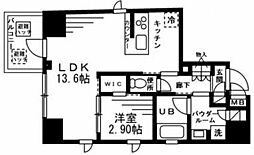 プライマル上野EAST 8階1LDKの間取り