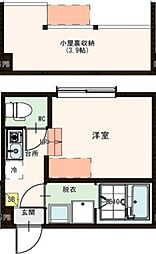 東武伊勢崎線 竹ノ塚駅 徒歩8分の賃貸アパート 2階ワンルームの間取り