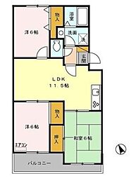 ヴァンベール神山 I 2階3LDKの間取り