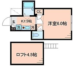 マーキュリー平井 1階1Kの間取り