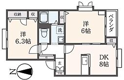 ラフィネ浜田山 2DKの間取図画像