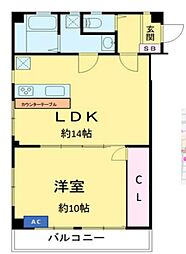 レジデンスヤマザキII 2階1LDKの間取り