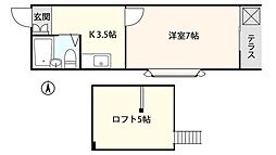 パレス平和台 1階1Kの間取り