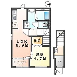 セレニティ宮野和 2階1LDKの間取り
