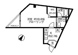 東京メトロ丸ノ内線 茗荷谷駅 徒歩7分の賃貸マンション 2階1Kの間取り