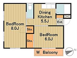 グランドア越野 2DKの間取図画像