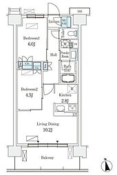 スカイグランデ津田沼 2階2LDKの間取り