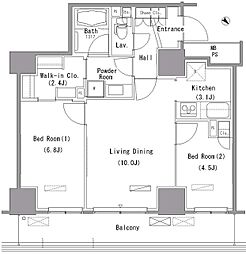 パークアクシス豊洲 6階2LDKの間取り