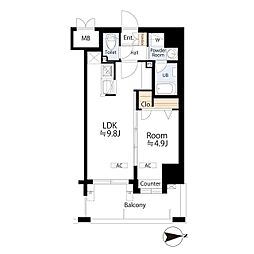 アトラスアルファーノ箱崎 1LDKの間取図画像
