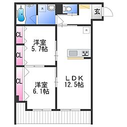 ユアメゾン加茂 2階2LDKの間取り