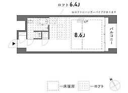 est 4階ワンルームの間取り