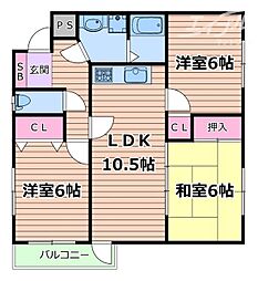 シェリール 1階3LDKの間取り
