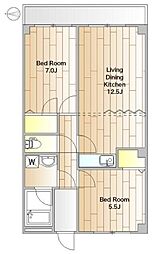 東急目黒線 田園調布駅 徒歩3分の賃貸マンション 2階2LDKの間取り