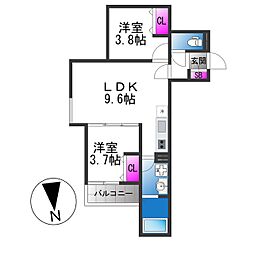 D porta Damrey 1SLDKの間取図画像