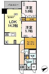 サンジョイアゼロ 1階2LDKの間取り