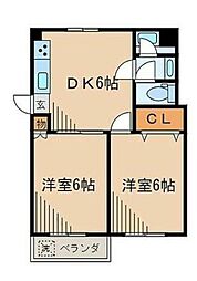 アパートメント麻布 3階2DKの間取り