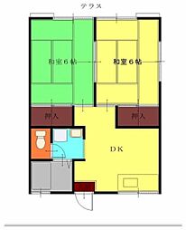 ファミーユ習志野台 1階2DKの間取り