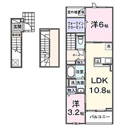 カーサアリアーテII 3階2LDKの間取り