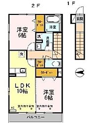 オアシス パティオ 2階2LDKの間取り