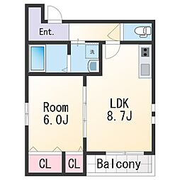 フジパレス市駅東ウエスト 3階1LDKの間取り