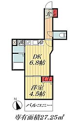 金太郎ヒルズ372 1DKの間取図画像