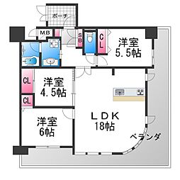 フェニックス堺東 8階3LDKの間取り