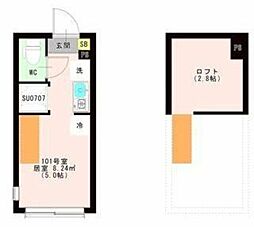 ＯＴＡＳ 代田橋 1階ワンルームの間取り